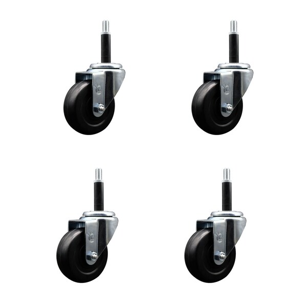 3.5'' SS Soft Rubber Wheel Swivel 3/4'' Expanding Stem Caster Set, 4PK